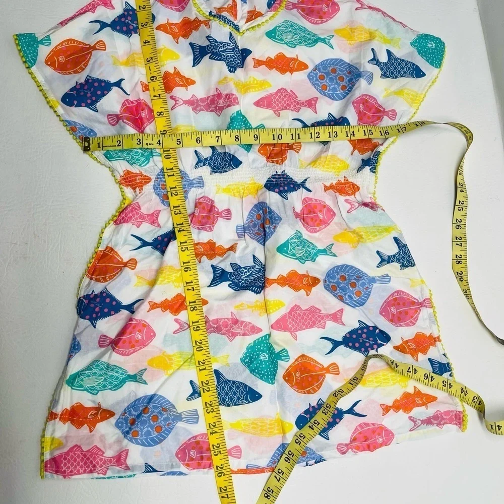 MINI BODEN girls size 9-10 swimsuit cover fish prints
